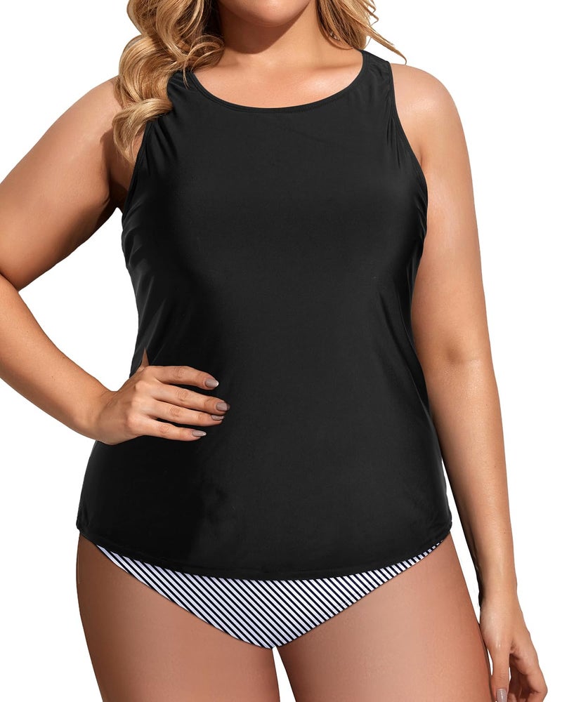 Holipick Women Black Tankini Swimsuits High Neck Swim Tank Tops Tummy Control Two Piece Bathing Suits Halter Swimwear XL - Image 5